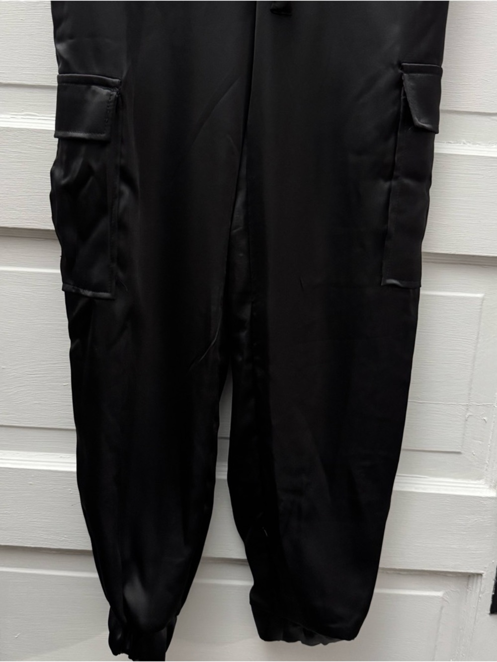 Sincerely Jules Satin Cargo Jogger Pants Black Tie Waist Utility Chic S - Picture 4 of 11